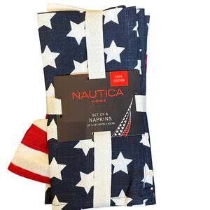 8pc Nautica Patriotic Cotton Dinner Napkins 18x18 Red White Blue NEW